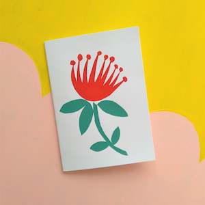 Screen printing: Pohutukawa Christmas Card