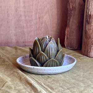 Olive Lotus/Ceramic Candle Plate Set