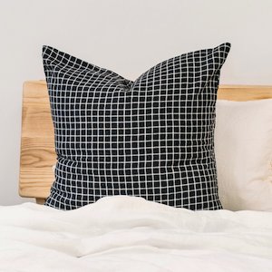 Toetoe Linen Euro Pillowcase - Navy Grid