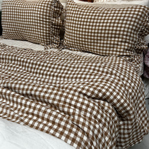 Toetoe Linen Duvet Cover - Biscuit Gingham