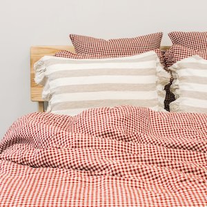 Toetoe Linen Duvet Cover - Mulberry Gingham