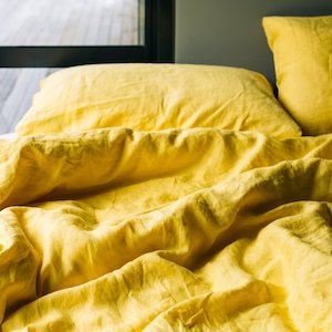 Duvet Covers: Toetoe Linen Duvet Cover - Daffodil