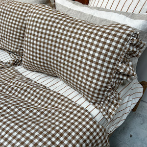 Toetoe Linen Ruffle Pillowcase Pair - Biscuit Gingham