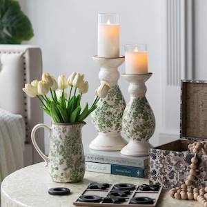 Ceramic Candle Holder - Green Floral