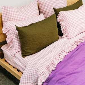 Toetoe Linen Sheet Set with Ruffle - Lilac Gingham