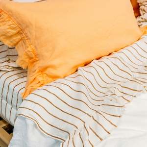 Toetoe Linen Sheet Set with Ruffle - Ginger Stripe