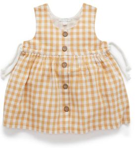 Baby wear: Purebaby Gingham Button Dress - golden