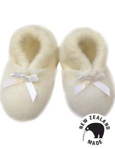 Pure Merino Felted Booties - White Ribbon