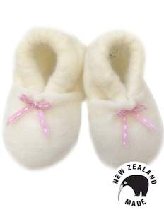 Pure Merino Felted Booties - Pink Ribbon