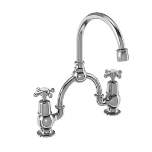 Burlington Claremont Two Tap Hole Arch Mixer with Curved Spout (230mm Centres) | Chrome