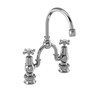 Burlington Claremont Regent Two Tap Hole Arch Mixer with Curved Spout (200mm Cen…