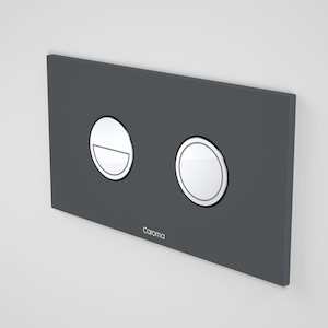 Caroma Invisi Series II Round Metal Dual Flush Plate | Dark Grey & Chrome