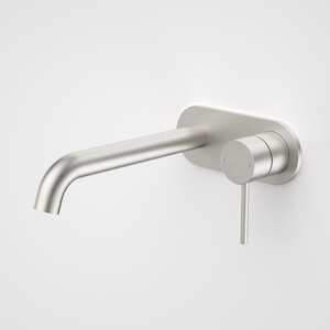 Caroma Liano II Wall Basin/Bath Mixer on Backplate 210mm | Brushed Nickel