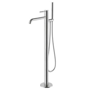 Swiss Floor Mount Bath Filler & Handshower | Brushed Stainless Steel