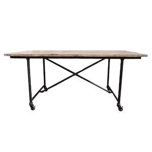 Industrial Dining Table | Old Elm With Metal Legs On Castors