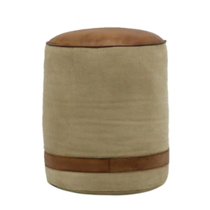 CHANDRI CANVAS & LEATHER POUFFE