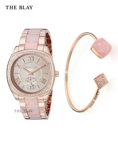 Handbag: Michael Kors Women’s Bryn Rose Gold-Tone Watch MK6135 SET