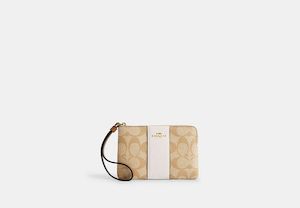 Corner Zip Wristlet In Signature Canvas Sand Brown