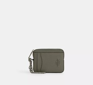 Coach Mini Zip Card Case in Signature Canvas Hunter Green