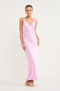 Plunged Midi Dress in Peony