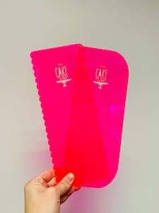 Fluro Pink Cake Scrapers - Set of 2 (Large straight & Double Bubble)