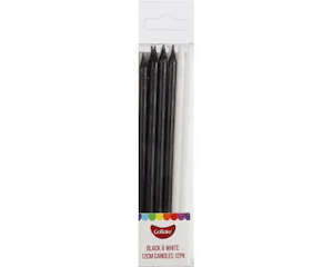 Cake: Long Candles pkt of 12 - Black & White