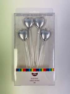 Silver Heart Candles on Picks 4pk