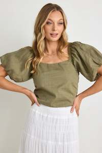 IVY+JACK Lily Light Khaki Linen Puff Sleeve Top