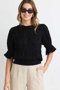 IVY + JACK Lovely Black Shirred Back Top Black