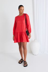 IVY+JACK Rhea Coral Linen Drop Waist Dress Coral Linen