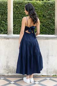 AMONG THE BRAVE Galaxy Navy Linen Tie Back Maxi Dress