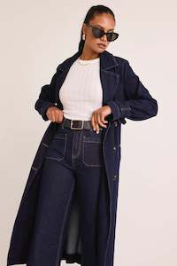 Among The Brave: AMONG THE BRAVE Rodeo Indigo Denim Trench Coat