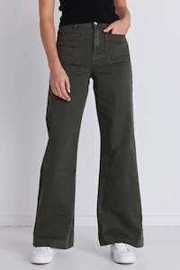 Among The Brave: AMONG THE BRAVE Zoey High Rise Wide Leg Pocket Jean Khaki