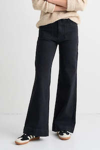 Among The Brave: AMONG THE BRAVE Zoey Black High Rise Wide Leg Pocket Jean Washed Black