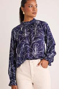 Among The Brave: AMONG THE BRAVE Together Blue Hibiscus Frill Neck Top