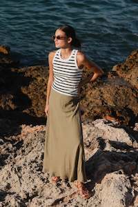 REUNION Lagos Soft Khaki Bias Cut Maxi Skirt