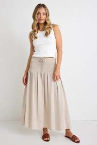 Re Union Label: REUNION Byron Natural Linen Shirred Waist Maxi Skirt