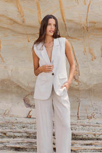 STORIES BE TOLD Vancouver Linen Longline Vest Natural