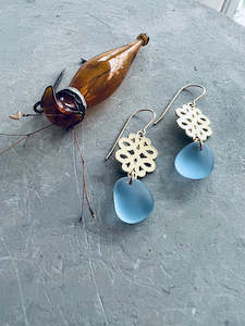 TWIGG JEWELLERY Filigree Seaglass Drop Earrings Powder Blue