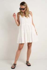 IVY & JACK Pivot White Cotton Sleeveless Tiered Mini Dress White