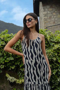 AMONG THE BRAVE Geo Wave Strappy Tiered Midi Dress