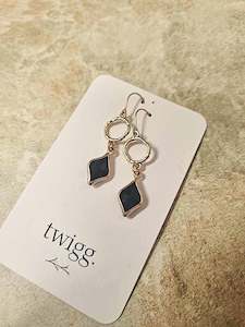 TWIGG JEWELLERY Audrey Juniper Diamond Drop Hoop Earrings Black