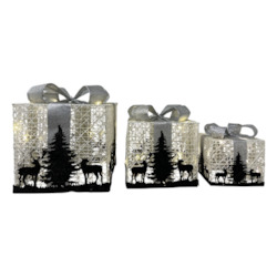 Set of 3 LED Silver & Black Presents