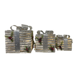 Set of 3 LED Rattan Presents