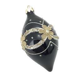 Black Floral Glass Bauble (drop)