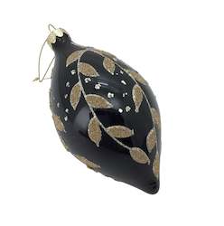 Black Gold Leaf Glass Bauble (drop)