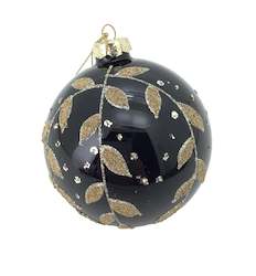 Black Gold Leaf Glass Bauble (round)