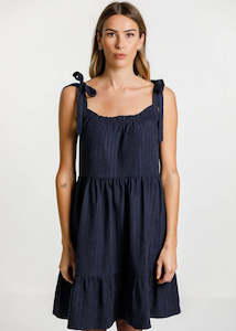 TIE UP ZIG DRESS - SLINKY NAVY