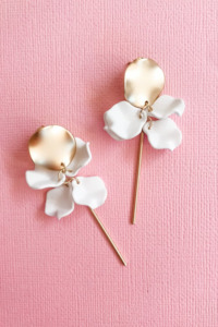 Petite Petal Earrings - White and Gold