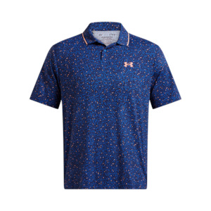 2024 Under Armour Men's Iso-Chill Geo Scatter Polo - Tech Blue/Flare Orange